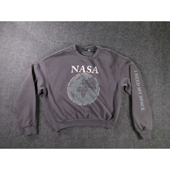 HM Sweatshirt Women Medium NASA Globe Graphic I Need My Space Gray Crewneck - Picture 1 of 11